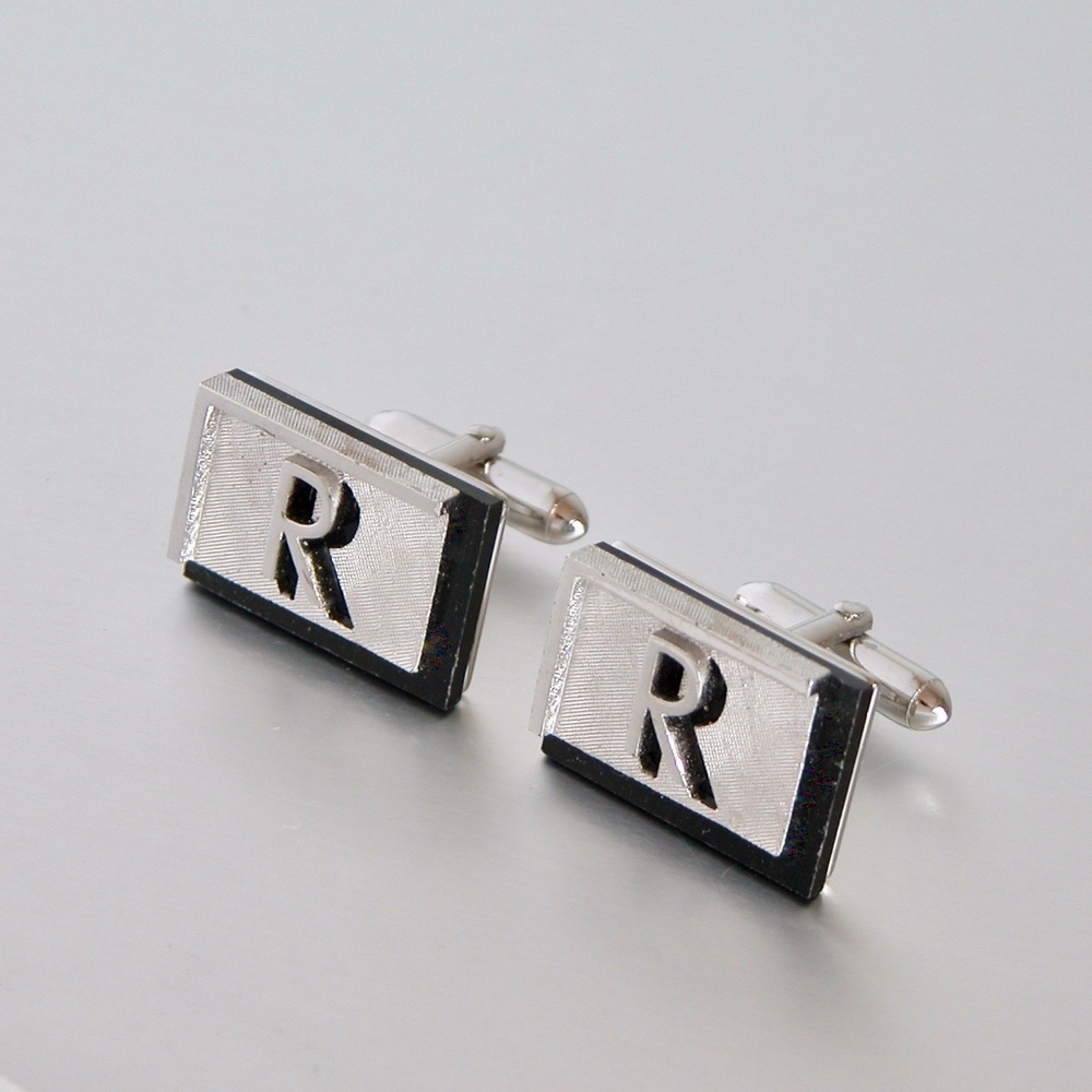 Vtg Modern Swank Cufflinks Silver Tone Initial R - Picture 3 of 3